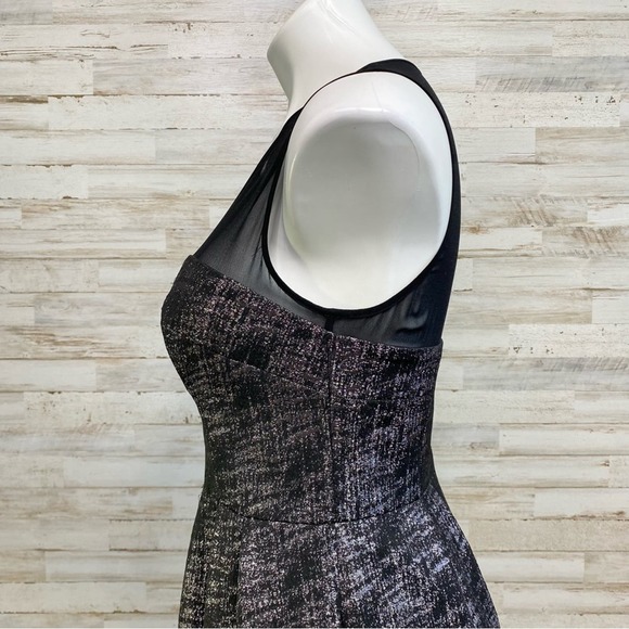 Club Monaco Bria Metallic Dress Womens Size 4 Soot Black/Noir Silk Top Pockets - Picture 6 of 15